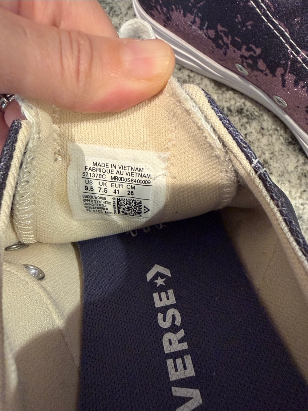 Converse Low-Top Sneakers in Navy/Purple with Silver Glitter Accent - Picture 2 of 16